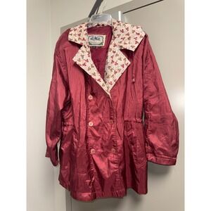 NU AGE Women's Burgundy Metallic Floral Lined Hooded Trench Coat XL TG